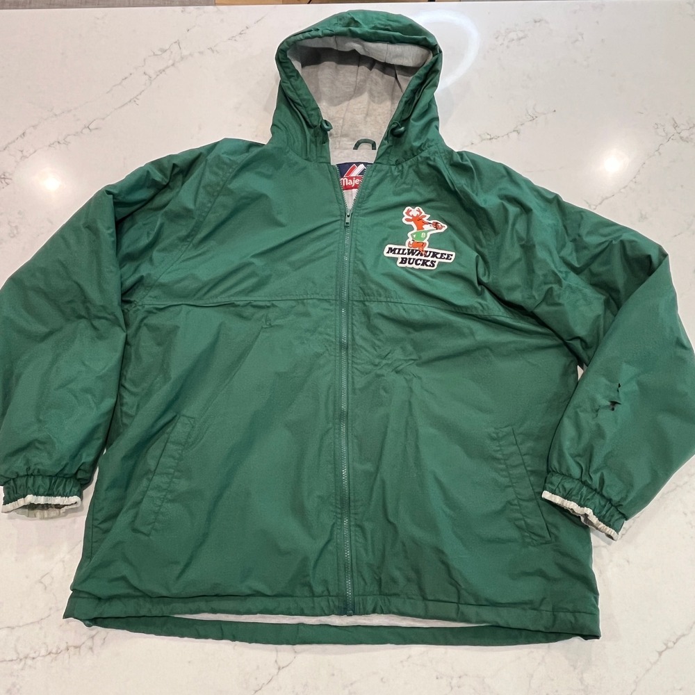 Majestic Milwaukee‎ Bucks Windbreaker Jacket Mens XL Green Vintage Retro Logo